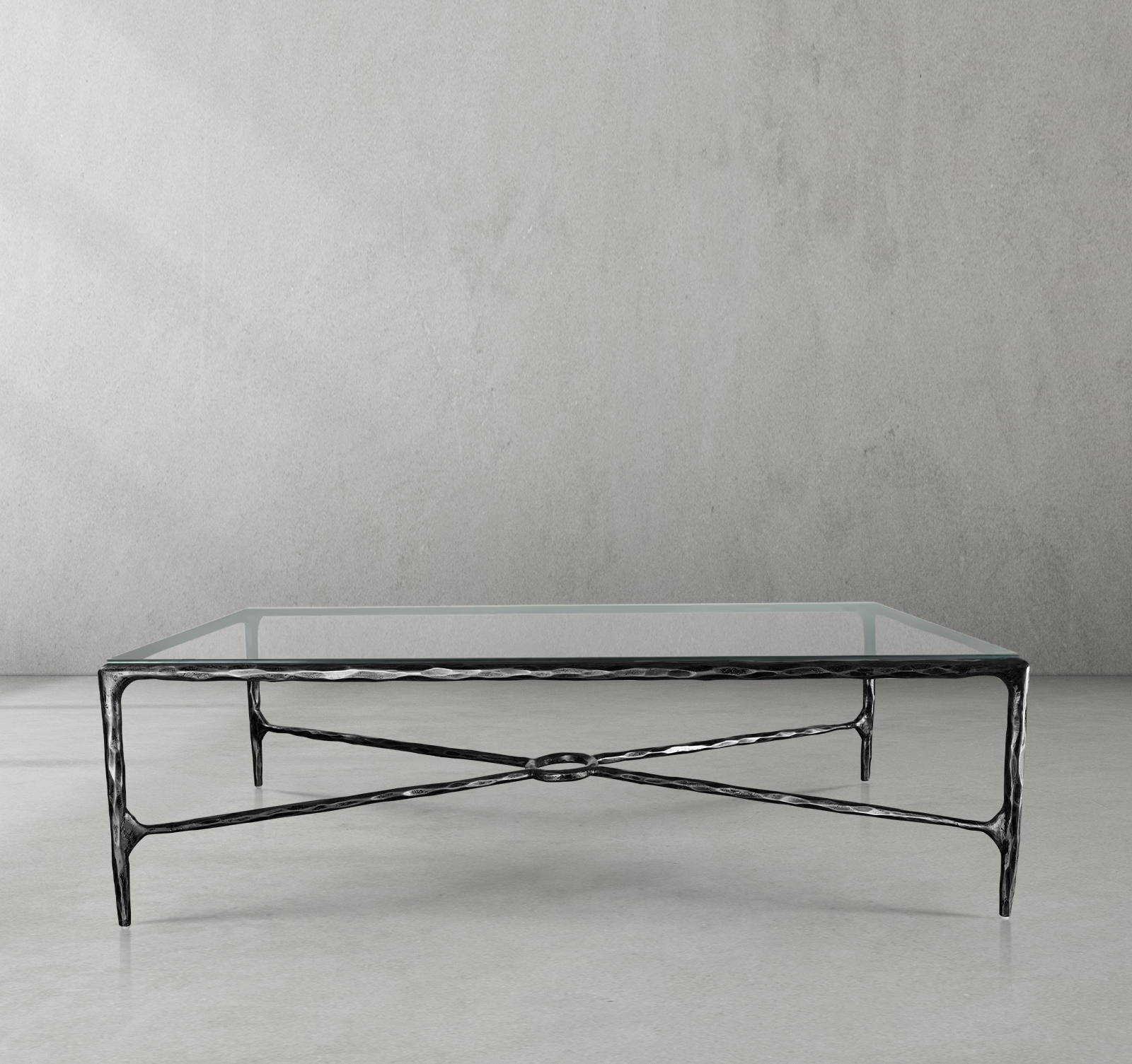 Thaddeus Forged Iron Rectangle Glass Coffee Table - King Lamps