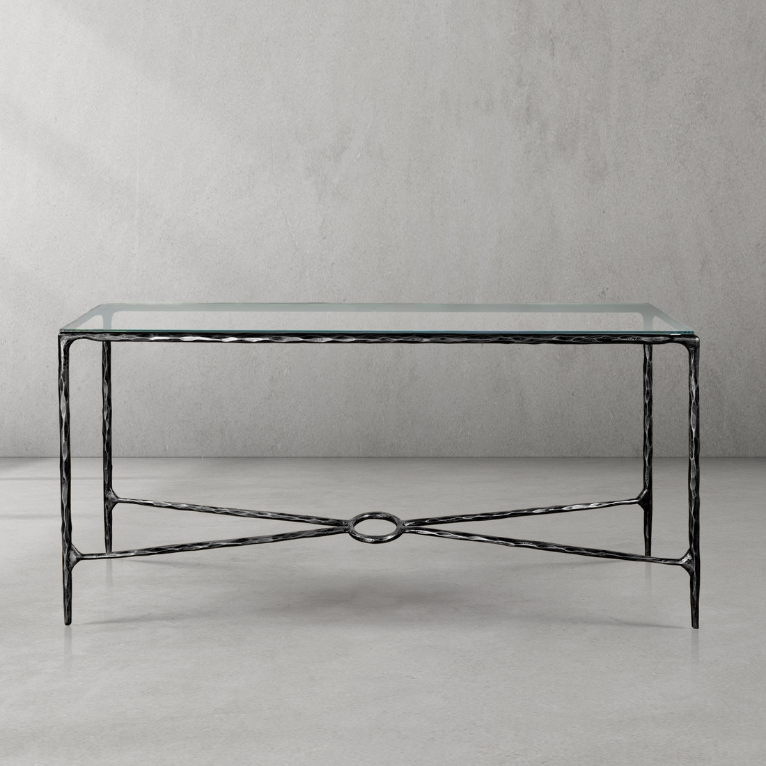 Thaddeus Forged Iron Rectangle Glass Console Table 60" 72" - King Lamps