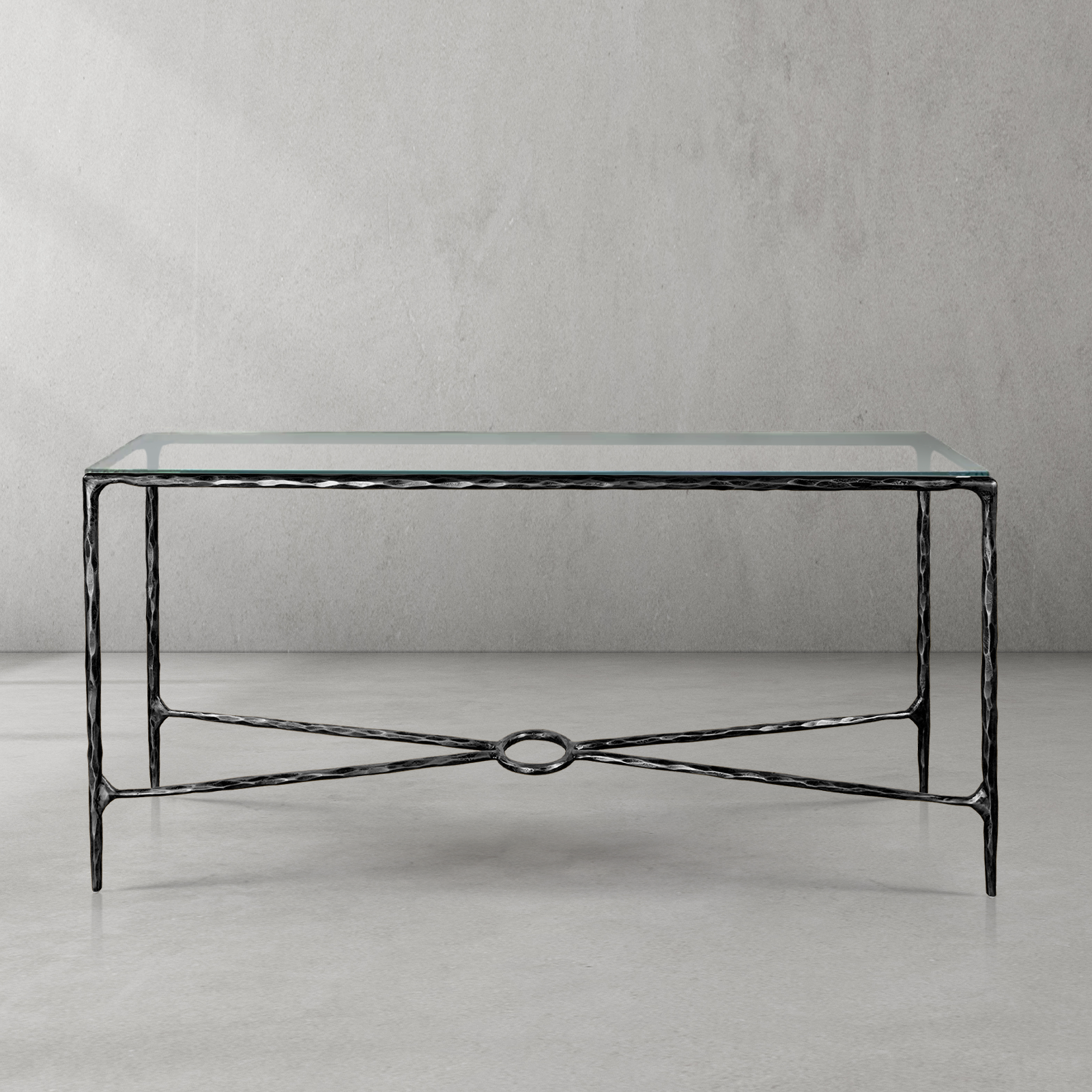 Thaddeus Forged Iron Rectangle Glass Console Table 60" 72" - King Lamps