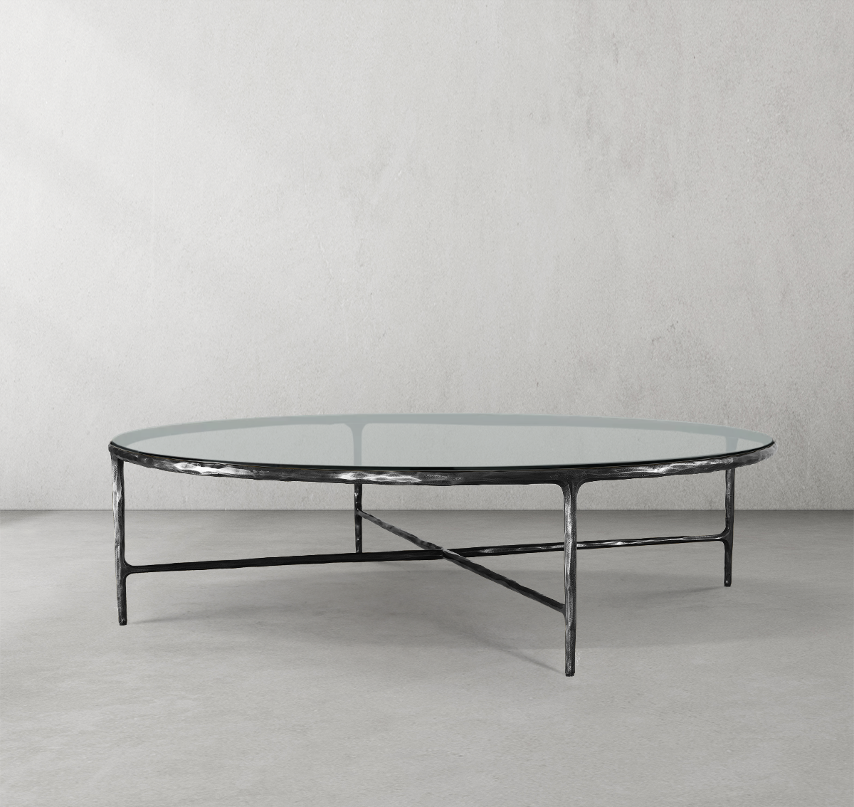Thaddeus Forged Iron Glass Round Coffee Table 36" 55" - King Lamps