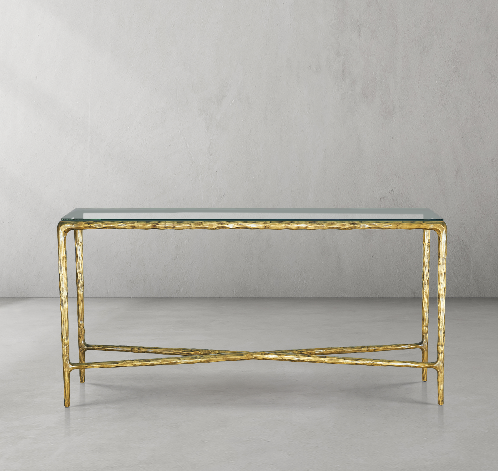 Thaddeus Forged Iron Rectangle Glass Console Table 60" 72" - King Lamps