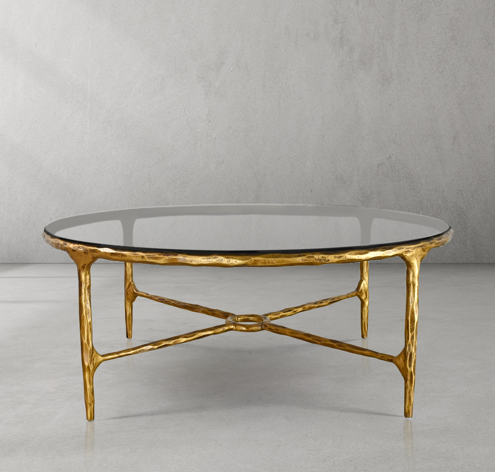 Thaddeus Forged Iron Glass Round Coffee Table 36" 55" - King Lamps