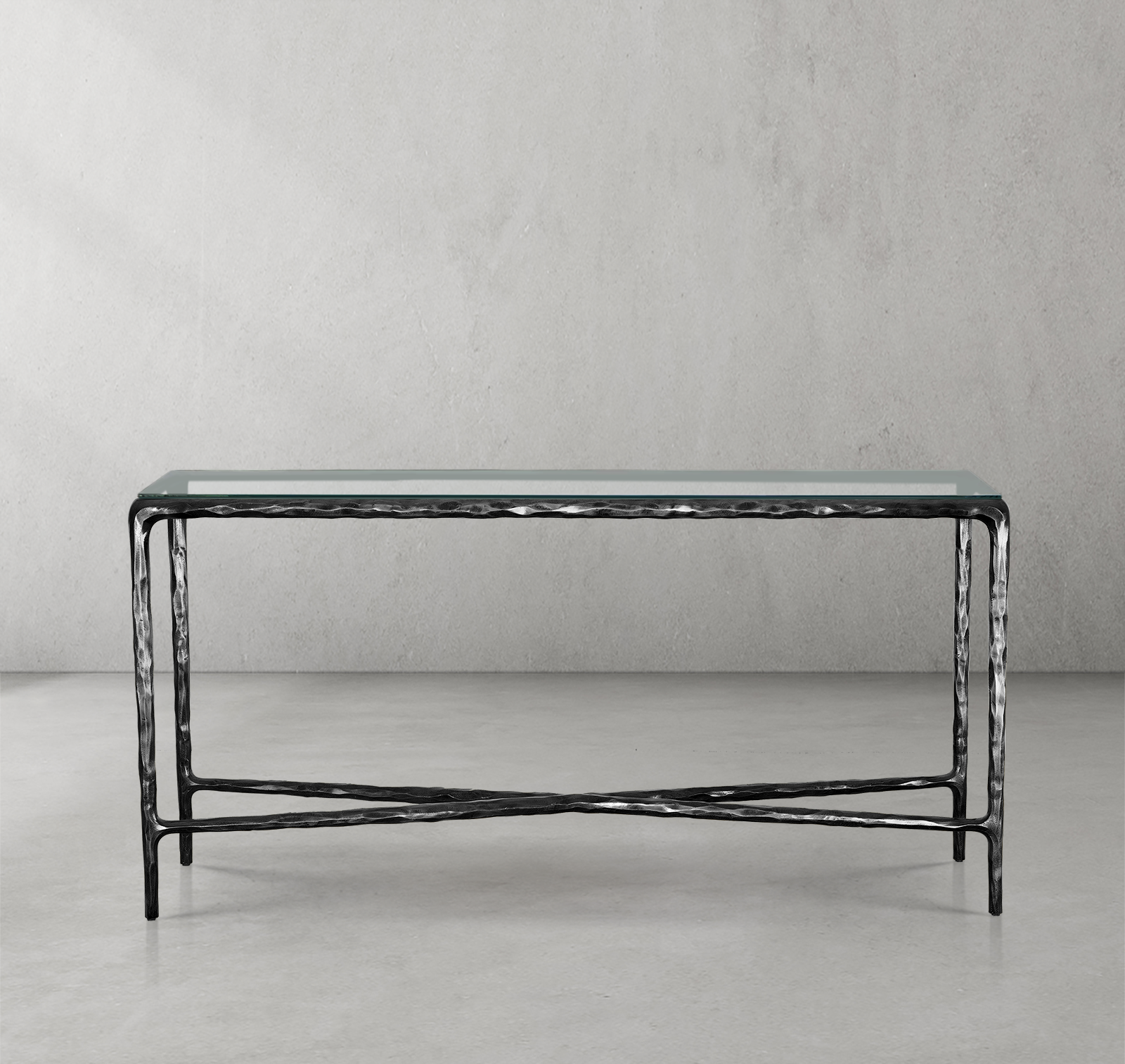 Thaddeus Forged Iron Rectangle Glass Console Table 60" 72" - King Lamps