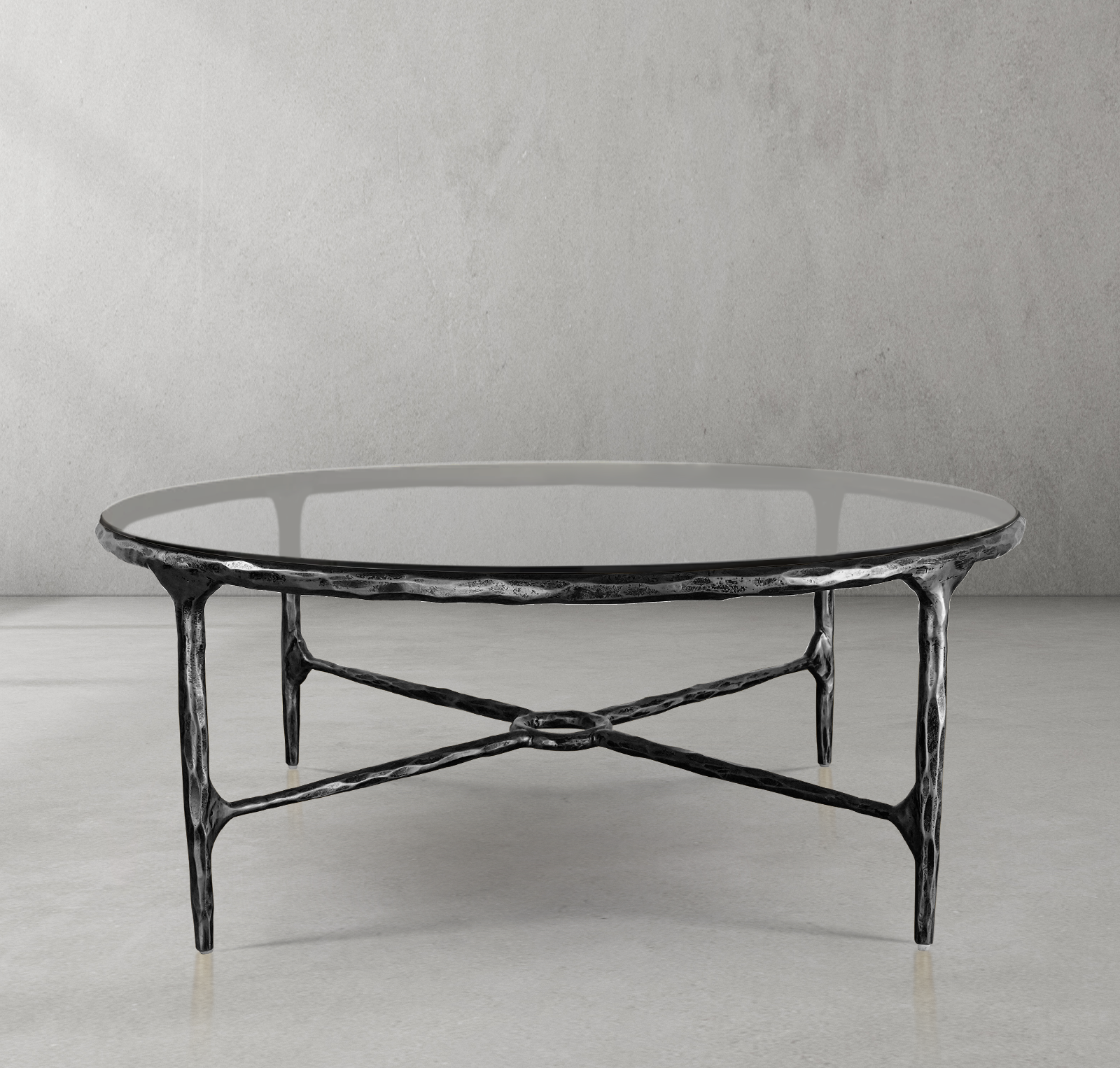 Thaddeus Forged Iron Glass Round Coffee Table 36" 55" - King Lamps